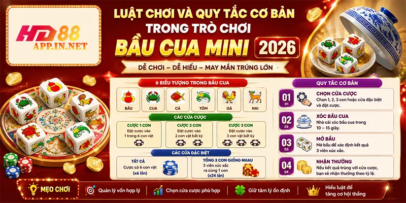 Luật chơi và quy tắc cơ bản trong trò chơi Bầu cua mini 2026