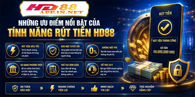 Những ưu điểm nổi bật của tính năng rút tiền HD88